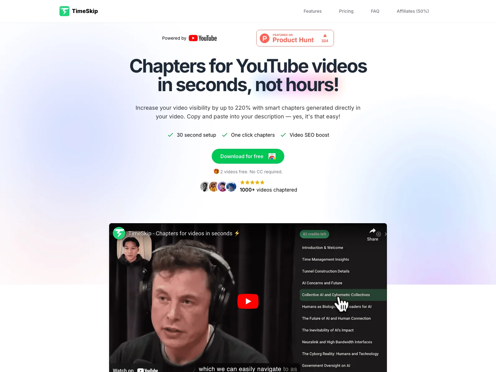 TimeSkip AI: Boost YouTube Video Visibility with Chapters