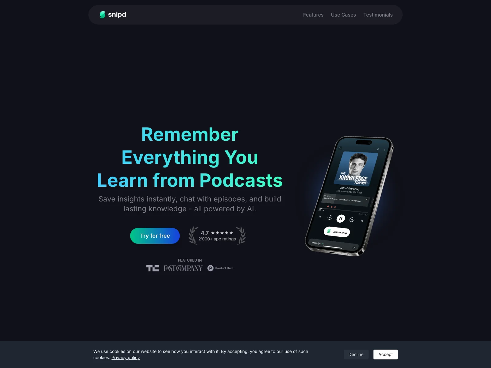 Snipd: Unlock Podcast Knowledge with AI - Remember Everything You Learn