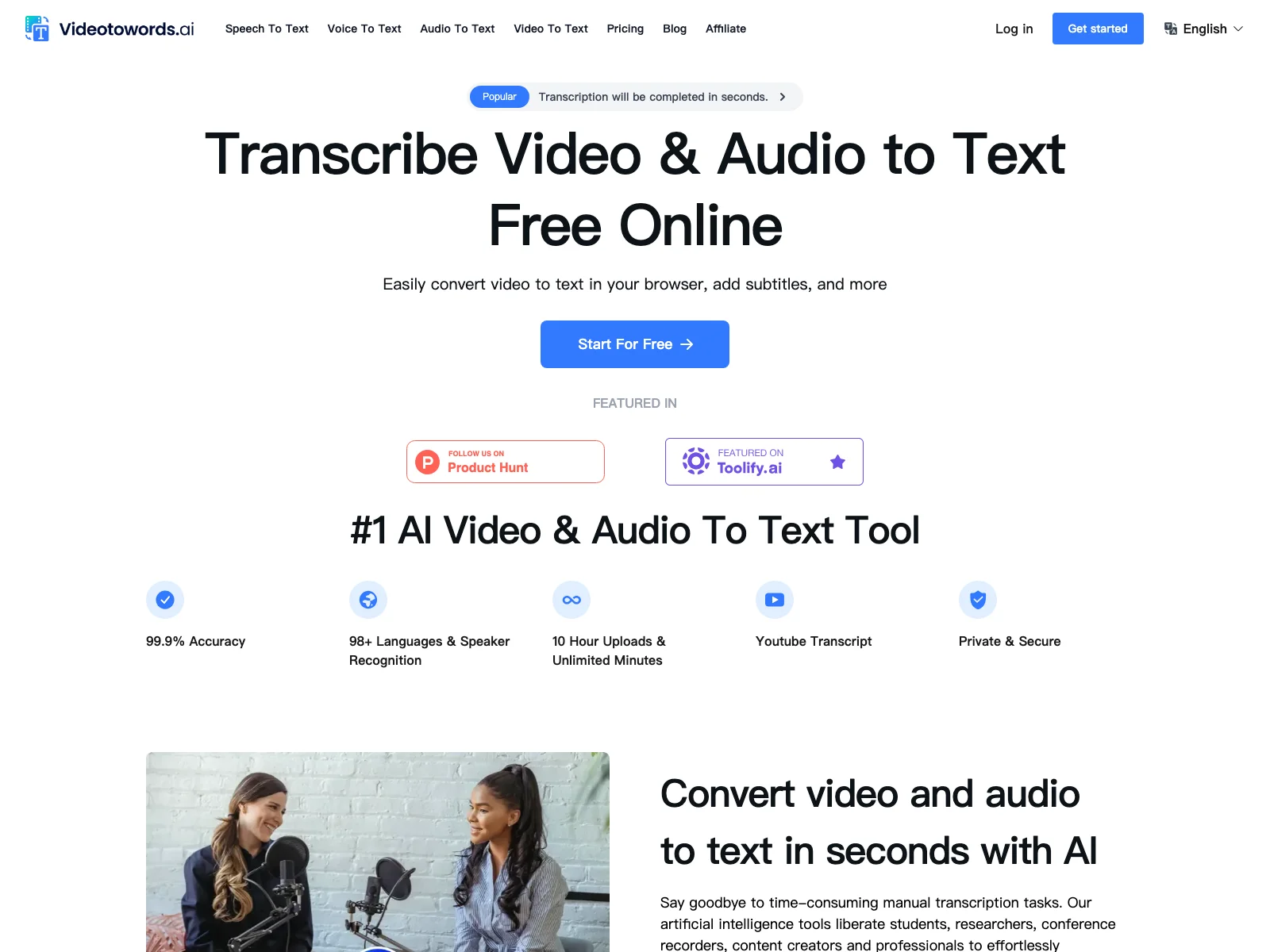 #1 AI Speech To Text Tool: Transcribe Audio & Video To Text with VideoToWords.ai