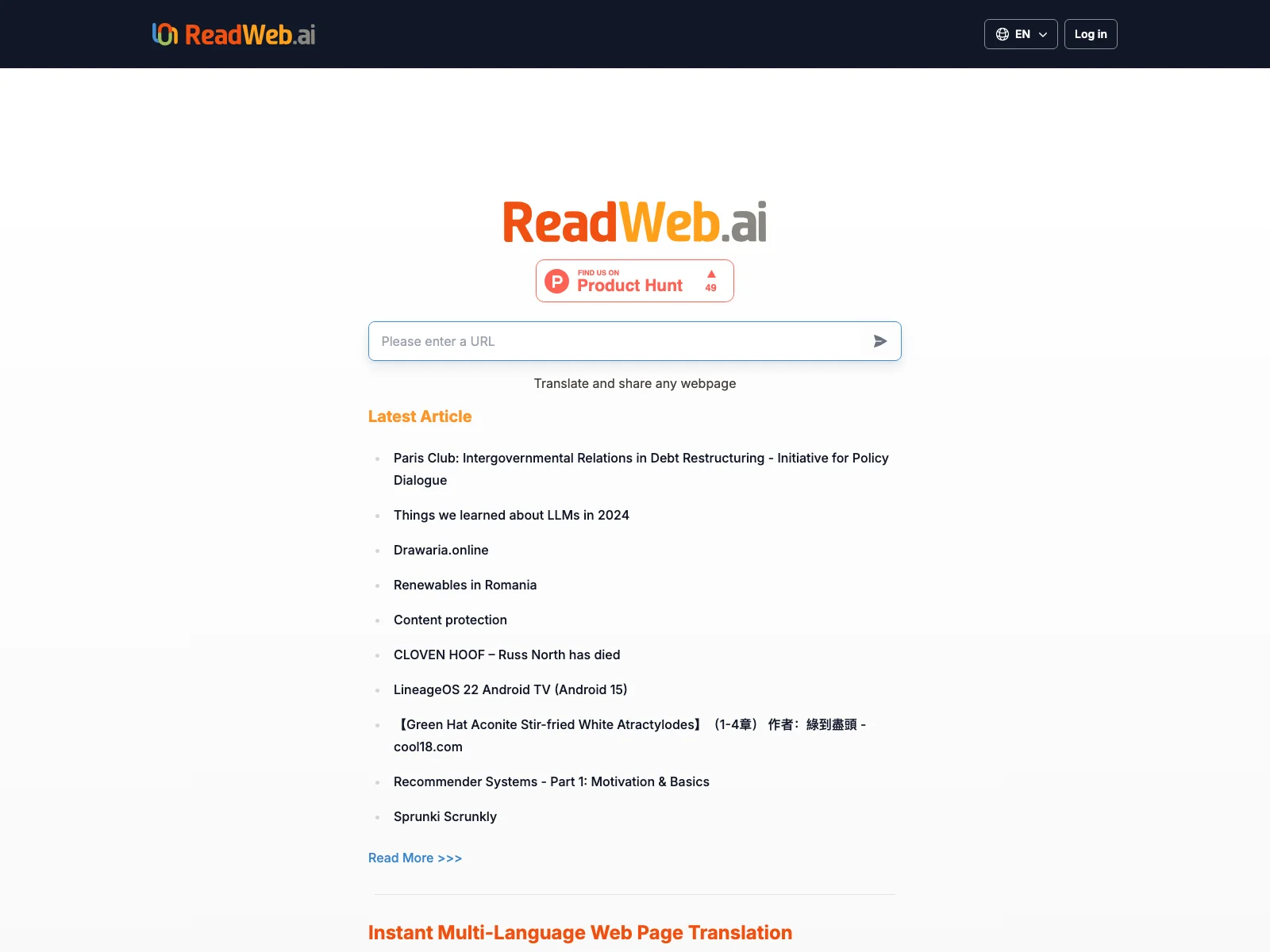 ReadWeb.ai: Free Instant Multi-Language Web Page Translation for Everyone