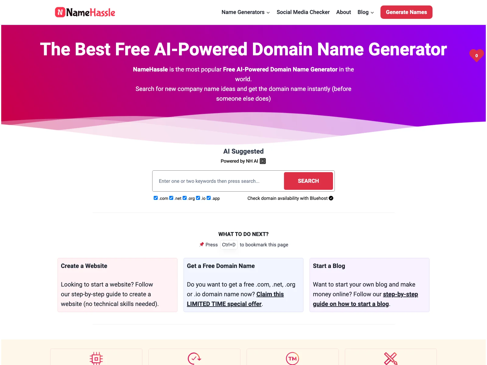 NameHassle: Free AI-Powered Domain Name Generator for Instant Ideas