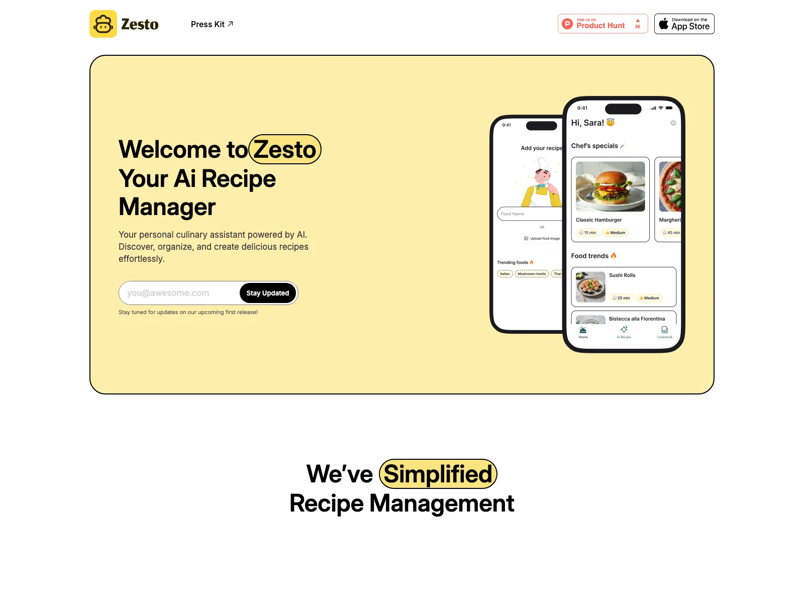 「Zesto：AIでレシピ管理を簡単に」