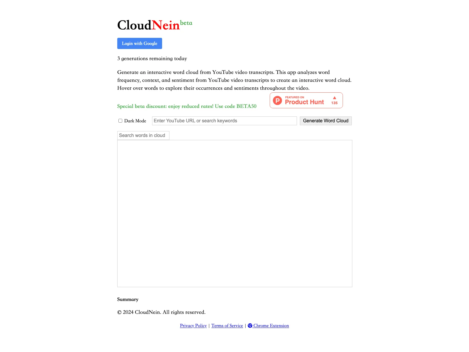 CloudNein - YouTube Word Cloud Generator: Unlock Insights from Video Transcripts