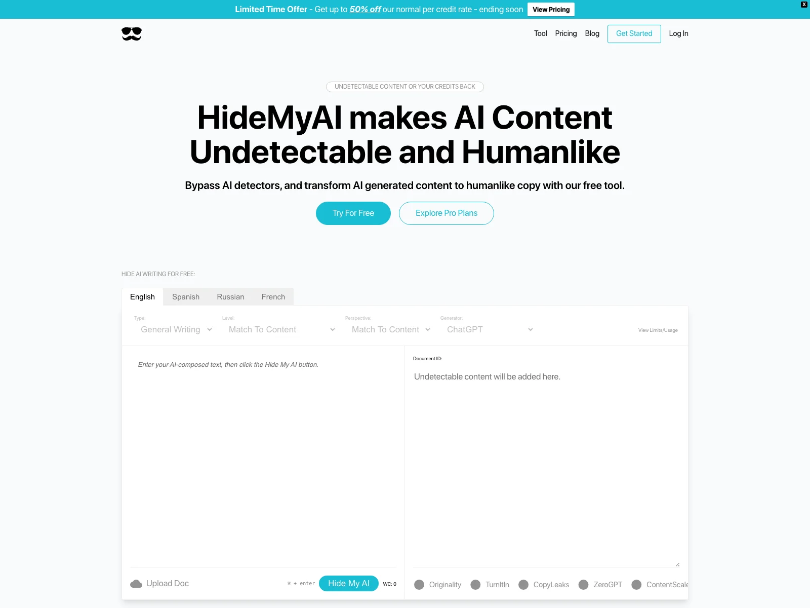 HideMyAI: Make AI Content Undetectable and Humanlike for Seamless Publishing