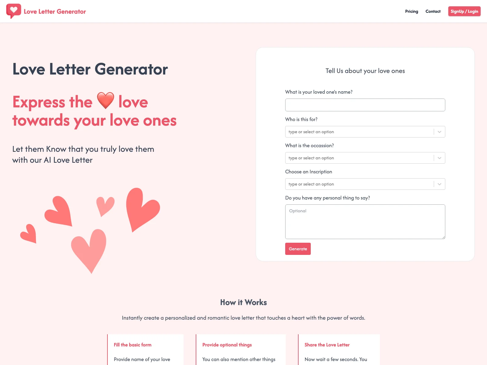 Love Letter Generator: Create Heartfelt, Personalized Love Letters with AI