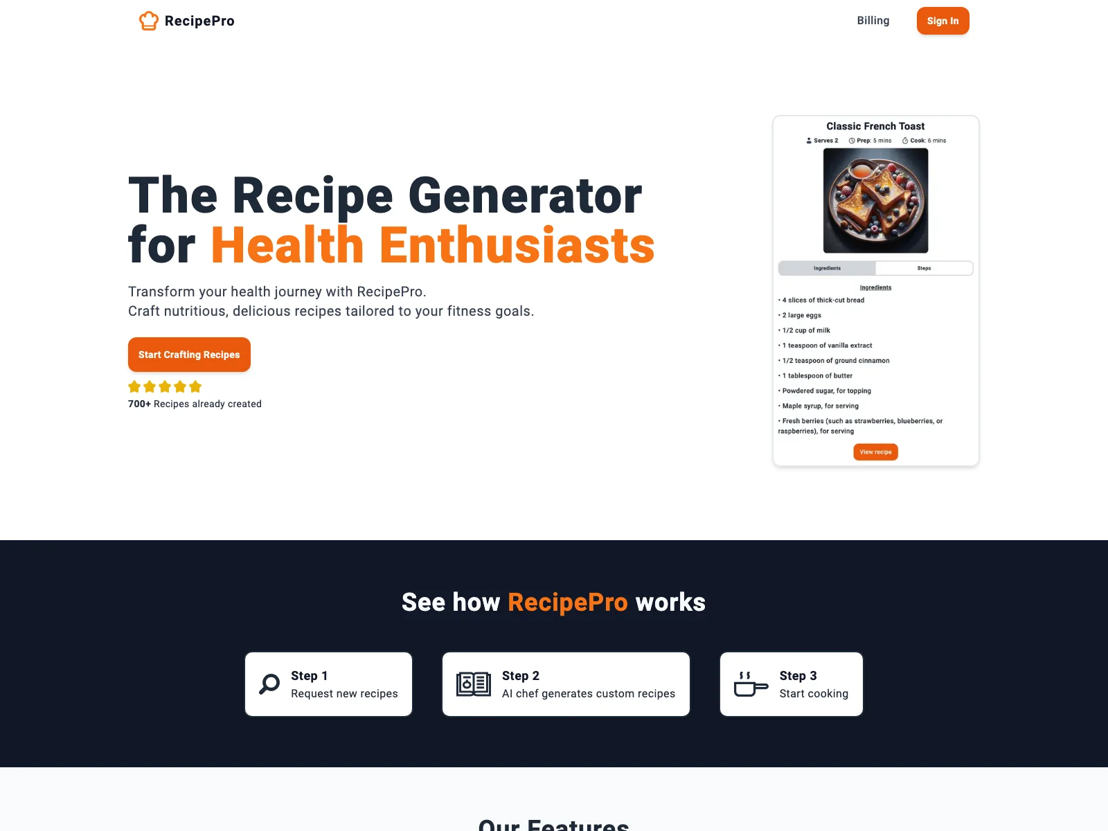「AIレシピジェネレーターの最高峰：RecipePro」