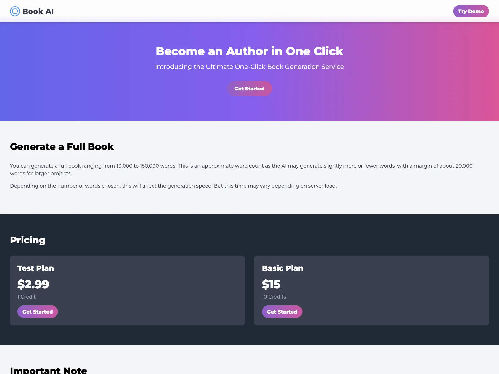 One-Click Book Generation with Book AI Try Demo