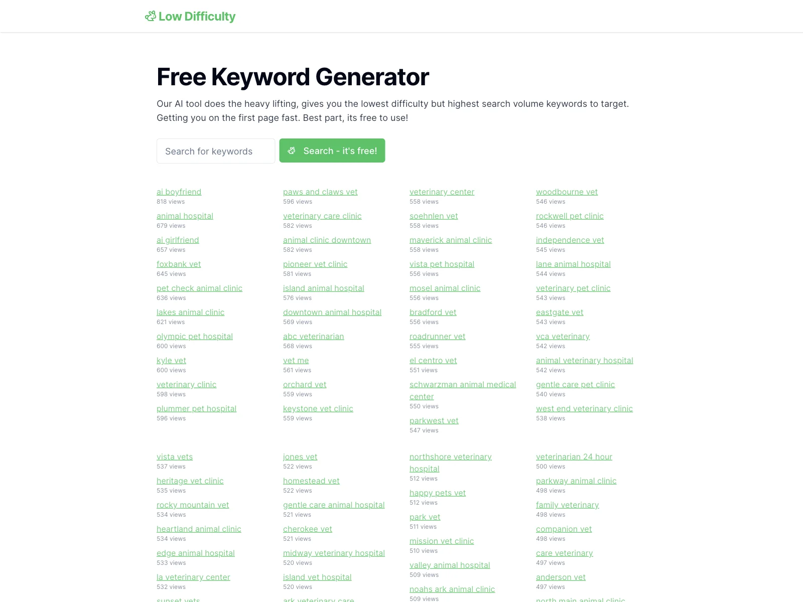 LowDifficulty.ai: Generate High-Search Volume Keywords for Free