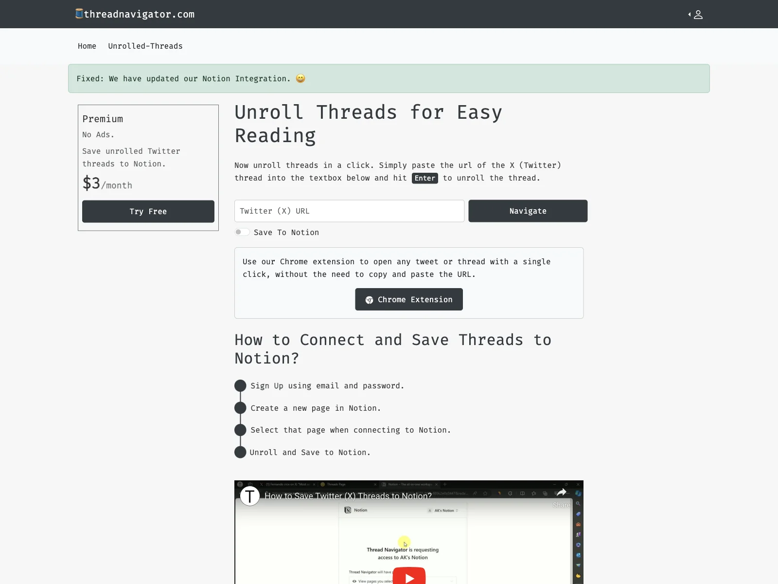 Thread Navigator: Effortless Thread Unrolling & Notion Saving