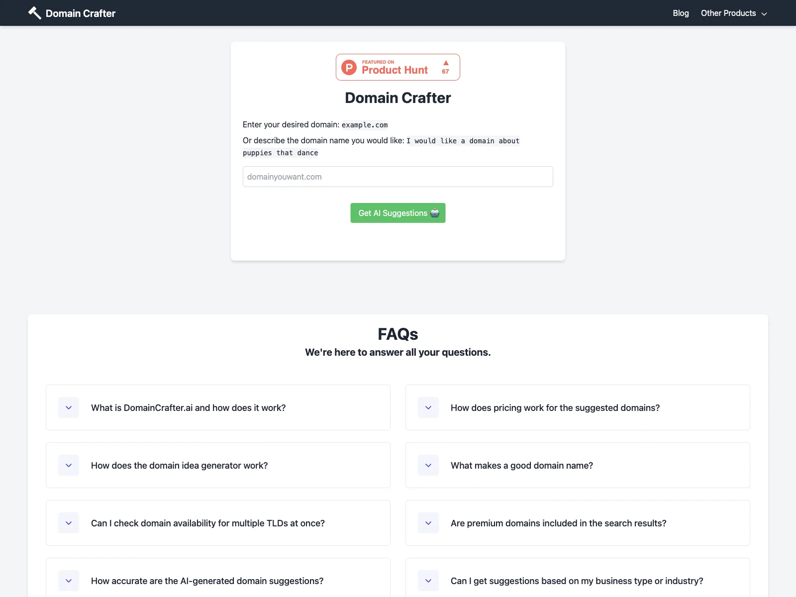 Domain Crafter: AI-Powered Domain Name Generator