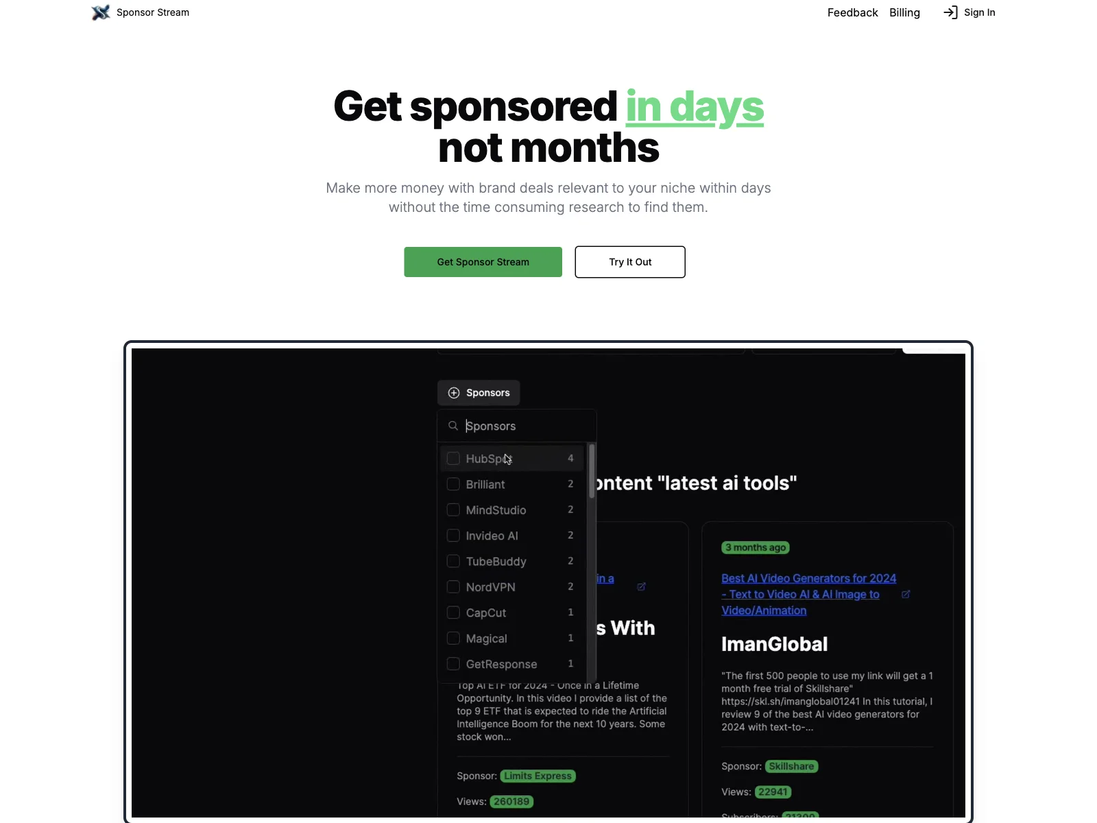 Sponsor Stream: Find Relevant Sponsors for Your YouTube Channel Easily