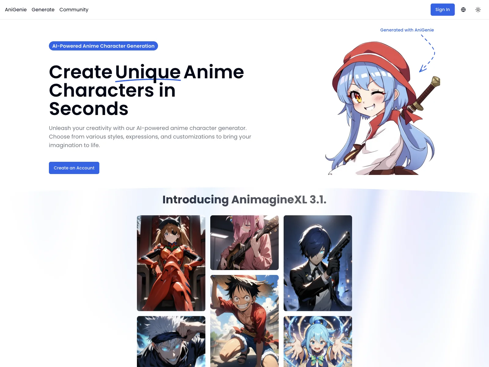 AniGenie: Create Unique Anime Characters with AI