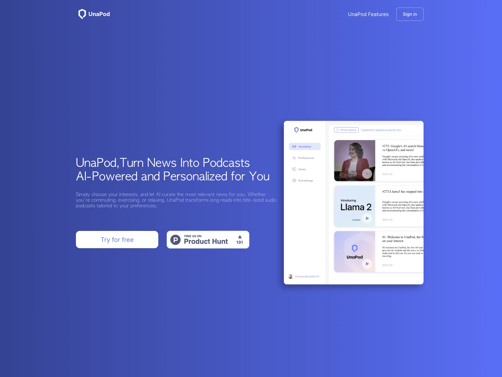 UnaPod: Transform News into Personalized Podcasts with AI